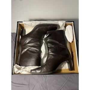 Markon Women's 9 Brown Leather Midcalf Square Toe Boots Block Heel Zipper